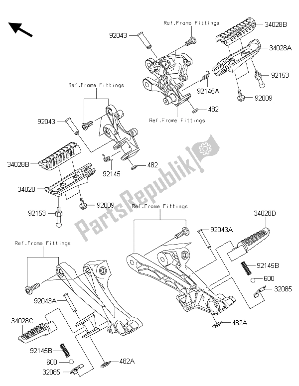 All parts for the Footrests of the Kawasaki ZZR 1400 ABS 2015