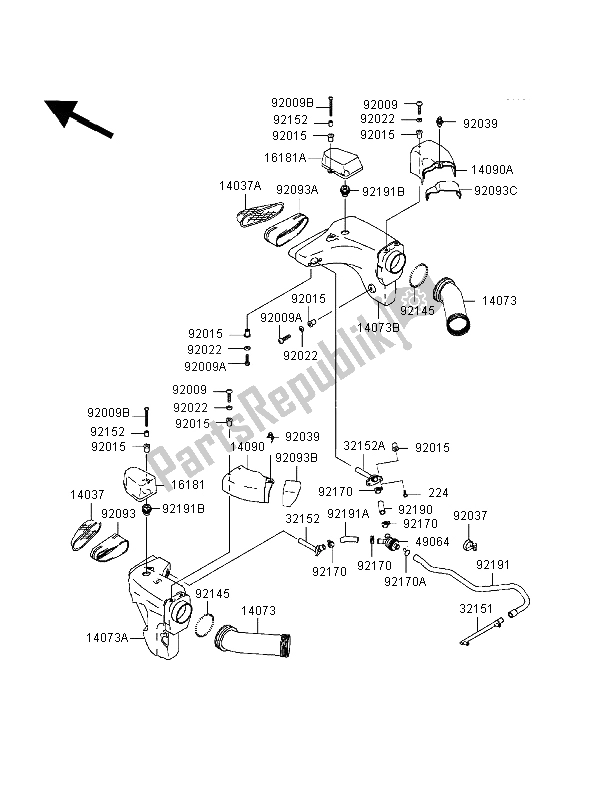 All parts for the Air Duct of the Kawasaki Ninja ZX 6R 600 1998