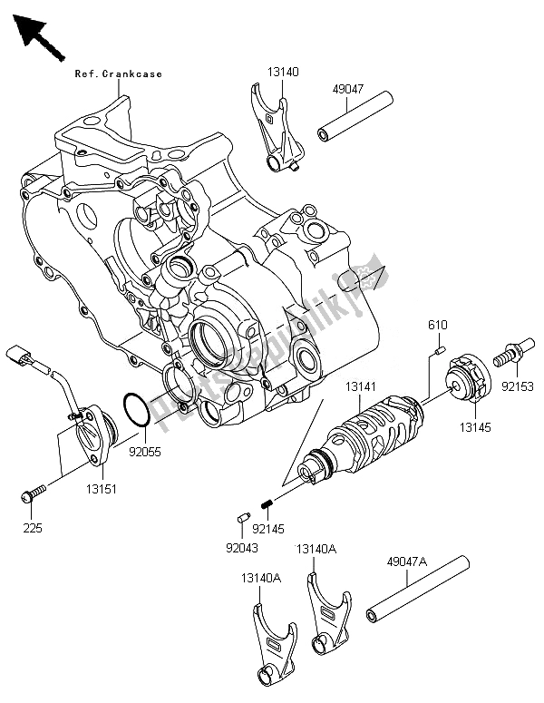 All parts for the Gear Change Drum & Shift Fork(s) of the Kawasaki KFX 450R 2014