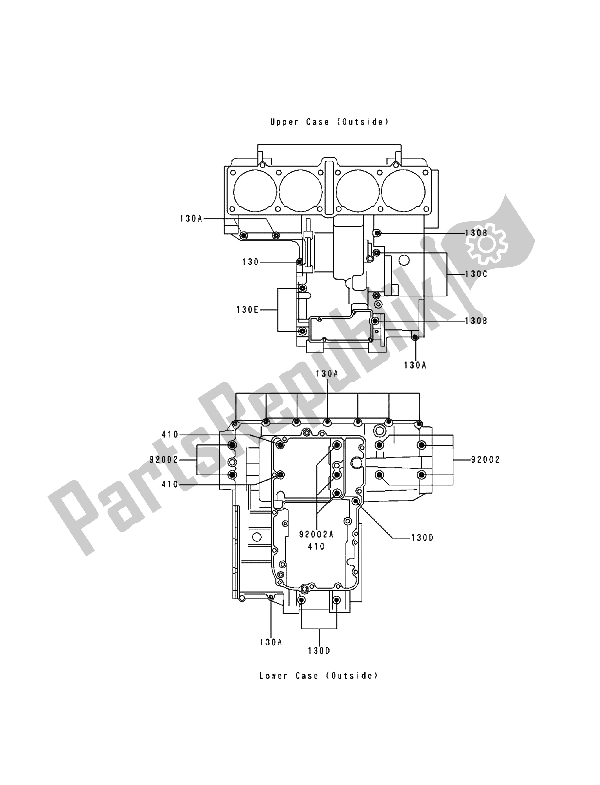 All parts for the Crankcase Bolt Pattern of the Kawasaki Zephyr 1100 1992