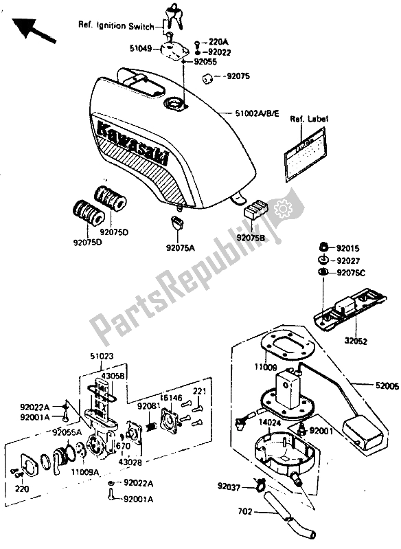 Todas as partes de Tanque De Combustível do Kawasaki GPZ 750 1987