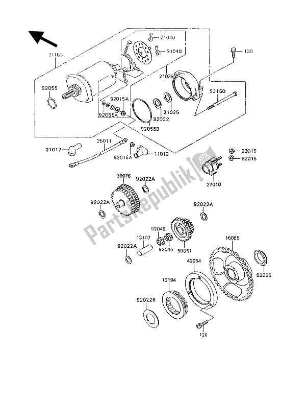 All parts for the Starter Motor of the Kawasaki KLR 600 1994