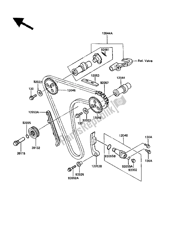 All parts for the Camshaft(s) & Tensioner of the Kawasaki KLR 250 1989