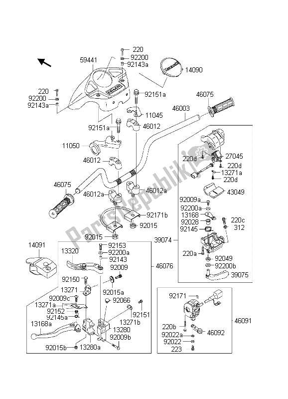 Tutte le parti per il Manubrio del Kawasaki KVF 360 Prairie 4X4 2003