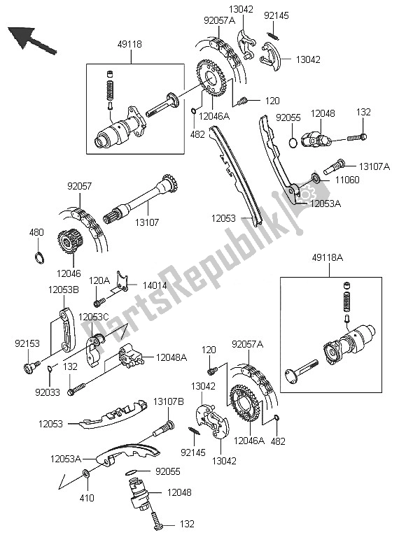 Alle onderdelen voor de Nokkenas (sen) En Spanner van de Kawasaki KVF 750 4X4 2005