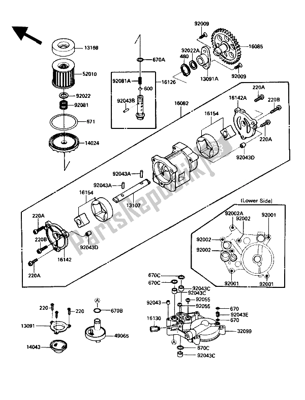 Alle onderdelen voor de Oliepomp van de Kawasaki ZG 1200 B1 1990