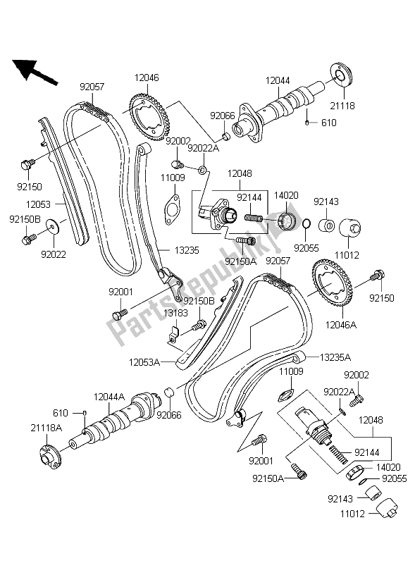 Tutte le parti per il Albero A Camme E Tenditore del Kawasaki VN 1600 Mean Streak 2004 Tutte le parti per il Albero A Camme E Tenditore del Kawasaki VN 1600 Mean Streak 2004