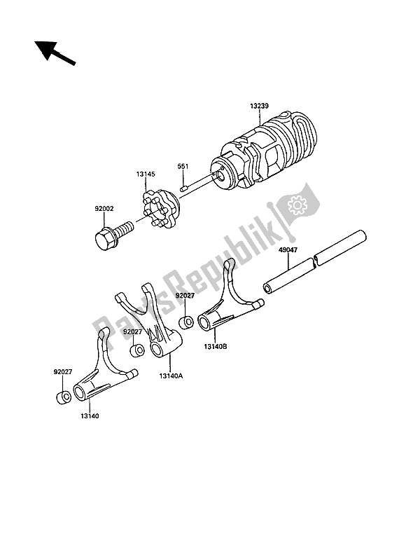 Toutes les pièces pour le Tambour De Changement De Vitesse Et Fourche (s) De Changement De Vitesse du Kawasaki KR 1 2 250 1989