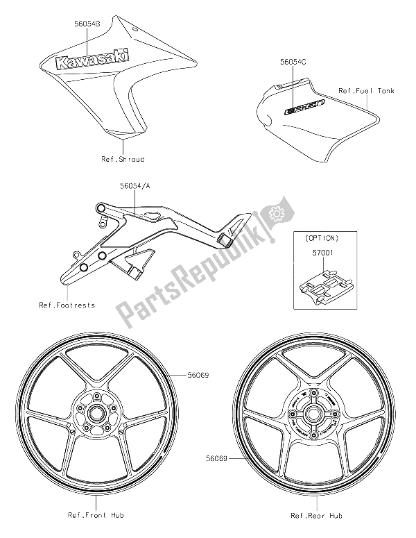 Tutte le parti per il Decalcomanie (nero) del Kawasaki ER 6N 650 2015