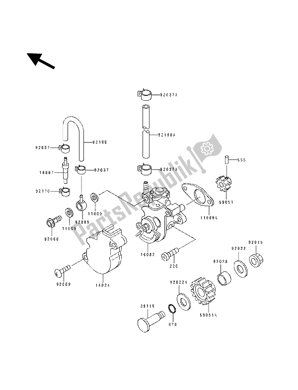 All parts for the Oil Pump of the Kawasaki KDX 125 1993