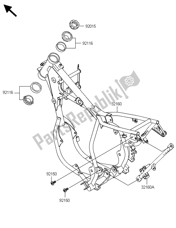 All parts for the Frame of the Kawasaki KX 65 2014