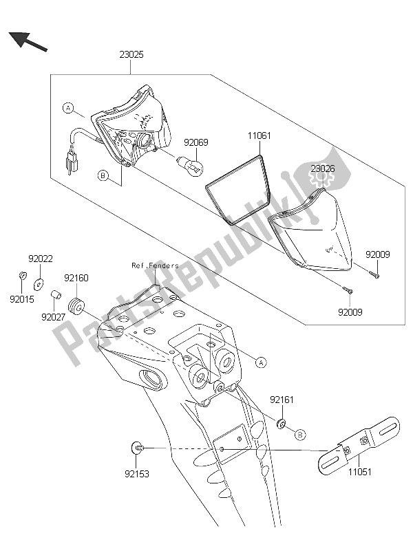 All parts for the Taillight(s) of the Kawasaki KLX 250 2016