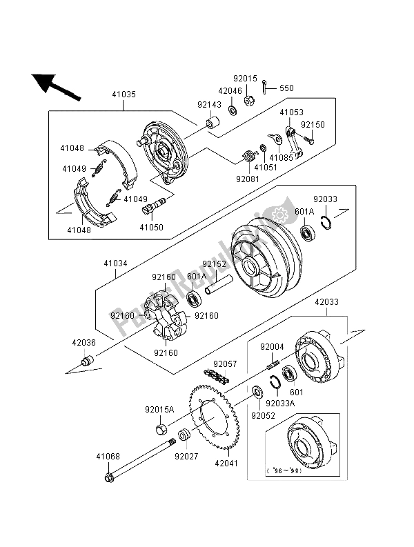Alle onderdelen voor de Achternaaf van de Kawasaki EN 500 1998