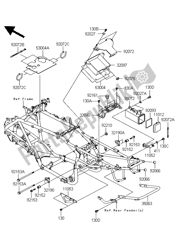 Toutes les pièces pour le Ferrures De Cadre du Kawasaki KFX 700 2011