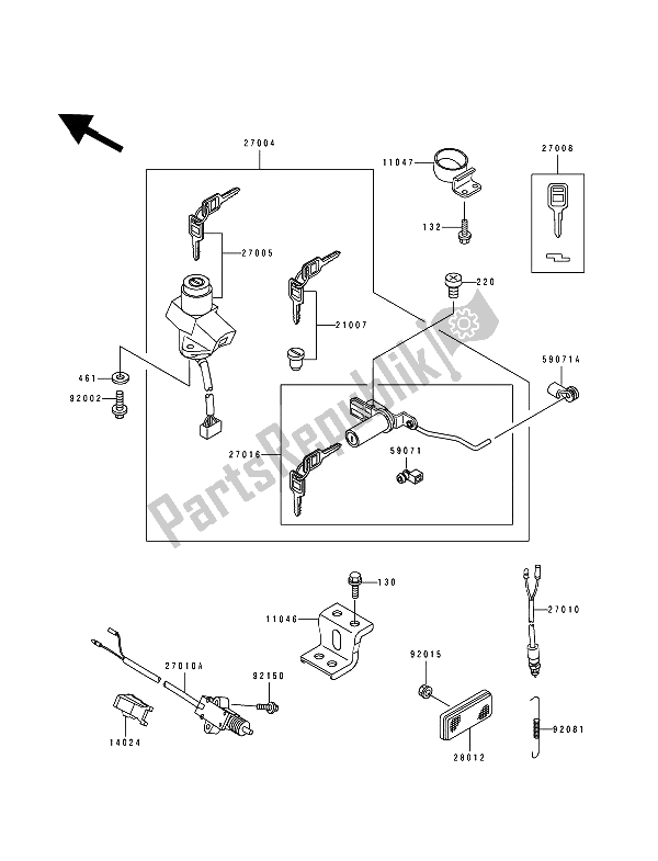 All parts for the Ignition Switch of the Kawasaki Zephyr 550 1991