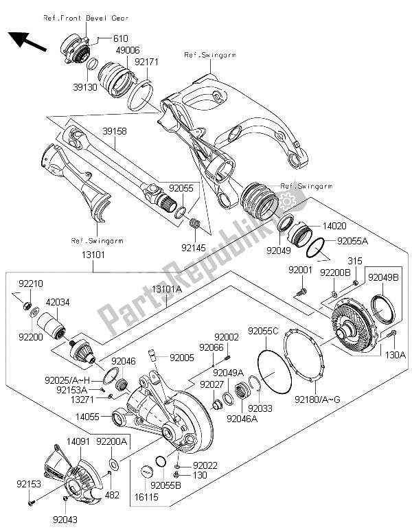 All parts for the Drive Shaft & Final Gear of the Kawasaki 1400 GTR ABS 2016