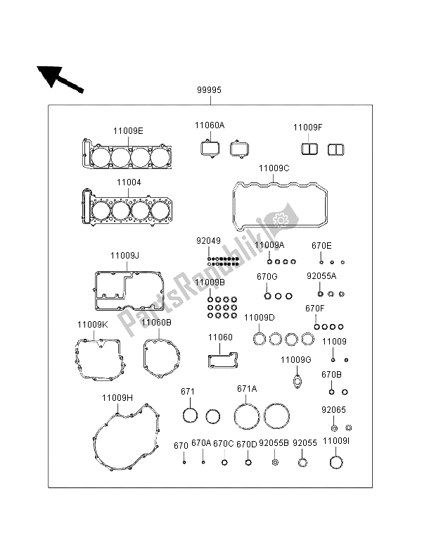 Tutte le parti per il Kit Di Guarnizioni del Kawasaki GPZ 1100 1996