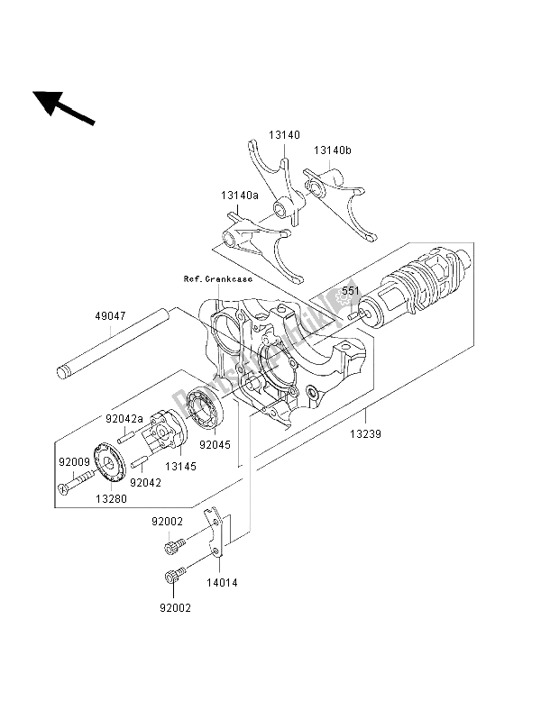 All parts for the Gear Change Drum & Shift Fork of the Kawasaki ZRX 1200R 2002