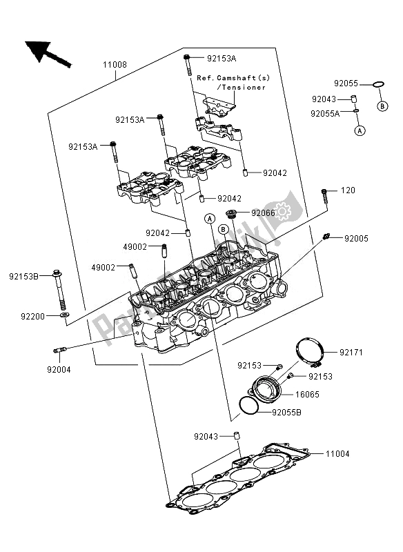 All parts for the Cylinder Head of the Kawasaki Ninja ZX 6R 600 2011