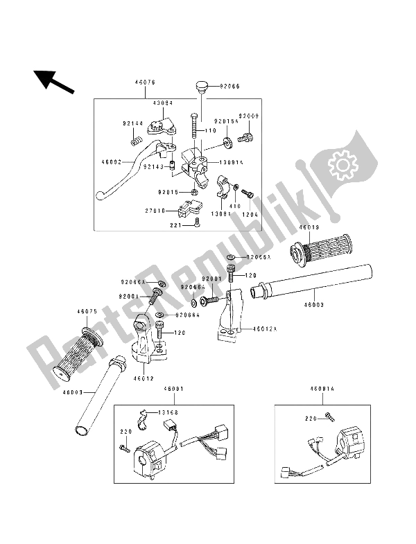 All parts for the Handlebar of the Kawasaki GPZ 500S 1993