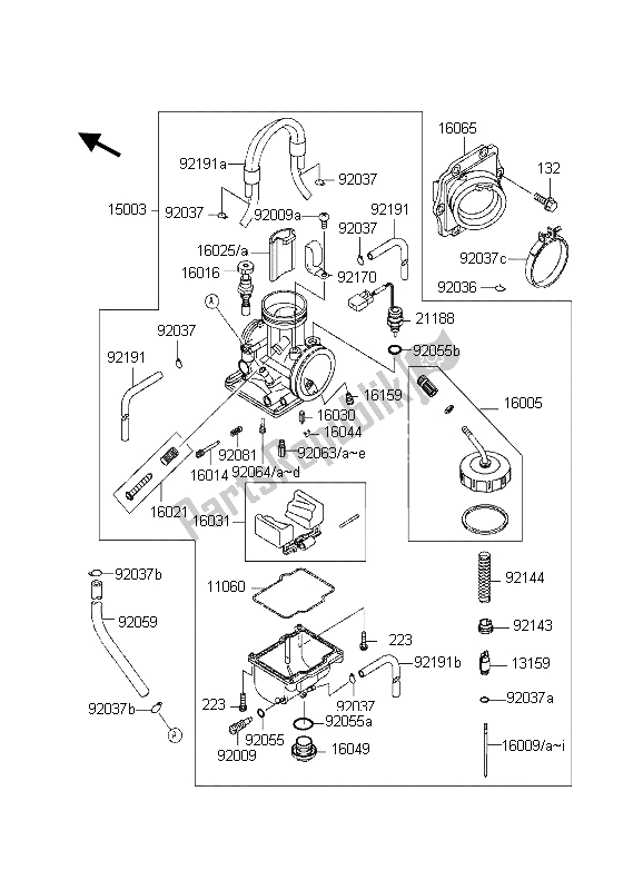 All parts for the Carburetor of the Kawasaki KX 125 1998