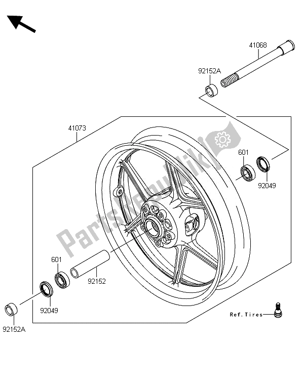 All parts for the Front Hub of the Kawasaki ZX 1000 SX 2014