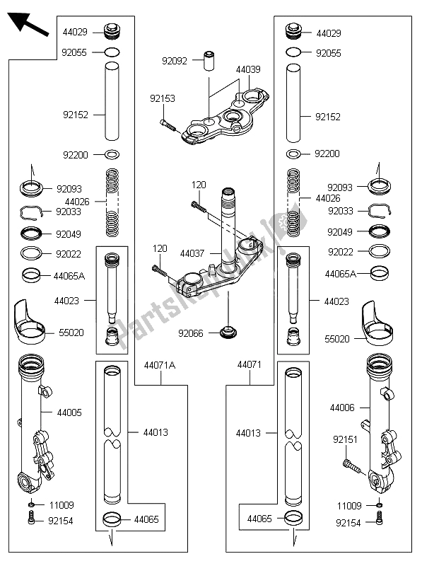 All parts for the Front Fork of the Kawasaki ER 6F ABS 650 2012