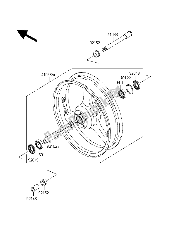 All parts for the Front Hub of the Kawasaki Ninja ZX 6R 600 1999