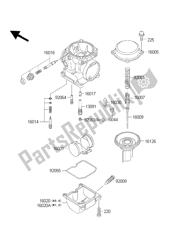 Alle onderdelen voor de Carburateur Onderdelen van de Kawasaki 1000 GTR 2003