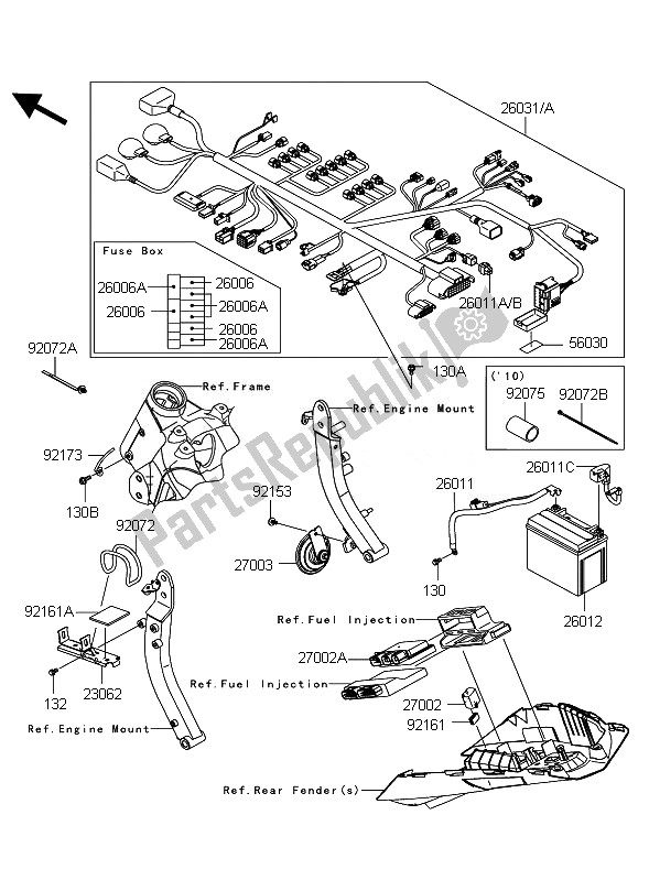 Alle onderdelen voor de Chassis Elektrische Apparatuur van de Kawasaki Z 1000 2010