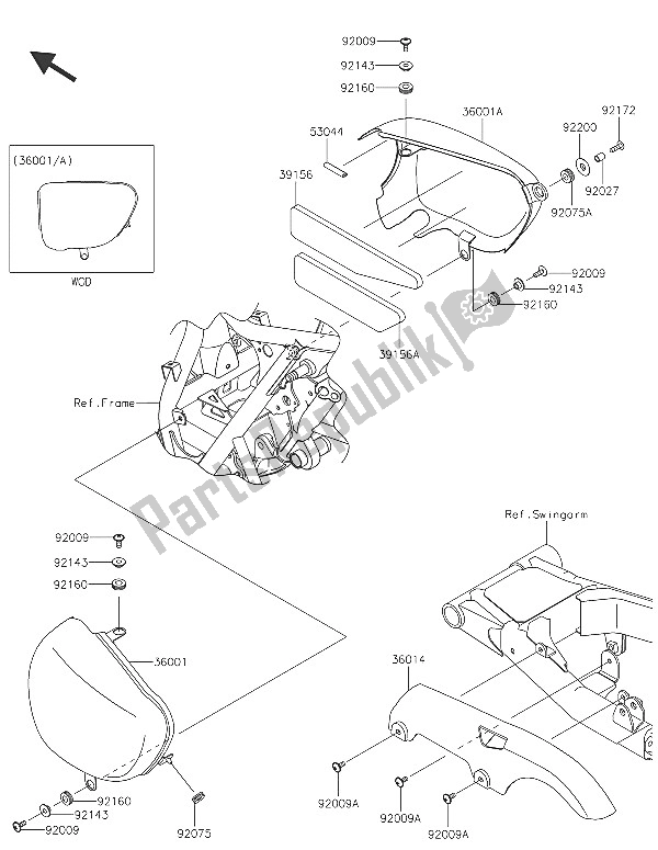All parts for the Side Covers & Chain Cover (ebony) of the Kawasaki W 800 2016