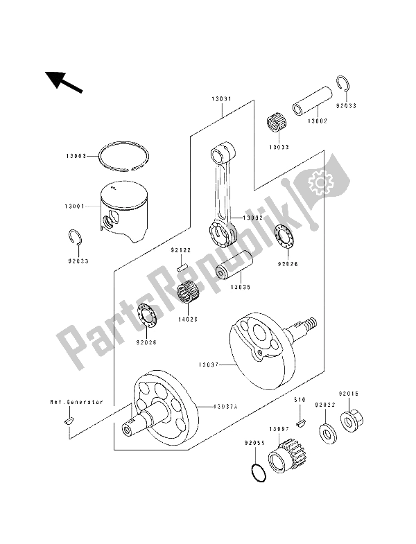 All parts for the Crankshaft & Piston of the Kawasaki KX 125 1991