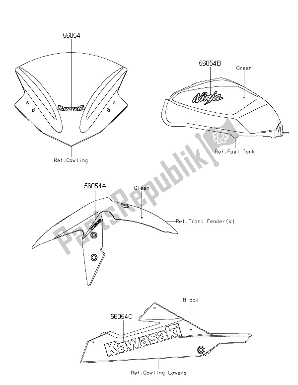 Toutes les pièces pour le Décalcomanies (vert) 1 du Kawasaki Ninja 300 ABS 2015