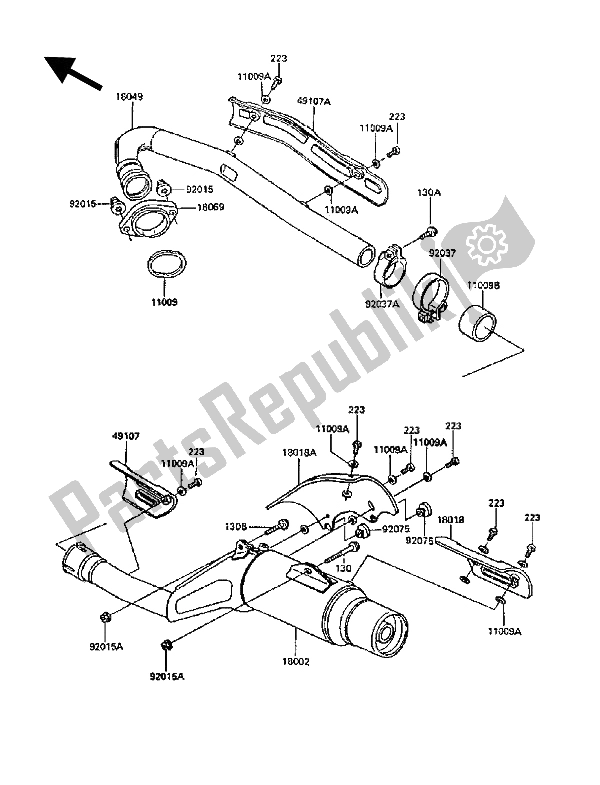Alle onderdelen voor de Geluiddemper (s) van de Kawasaki KLR 600 1988