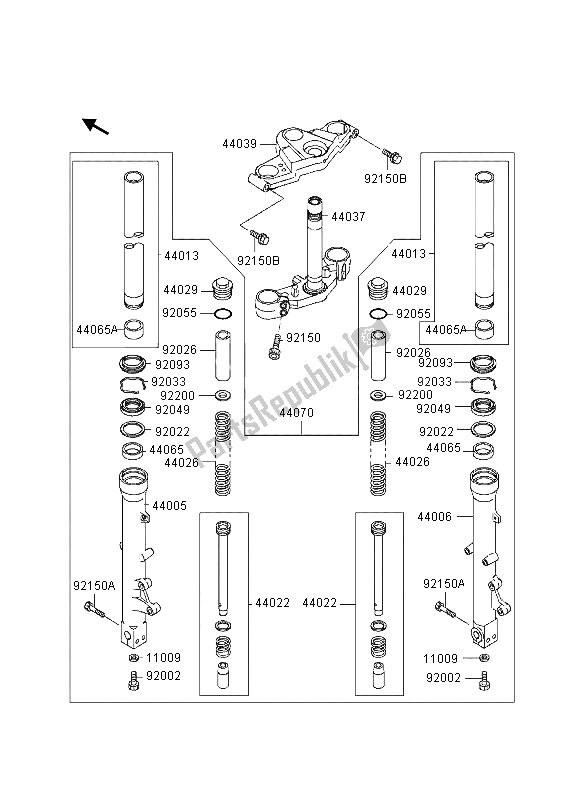 All parts for the Front Fork of the Kawasaki GPZ 1100 1995