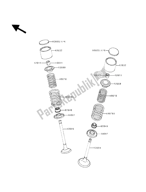 All parts for the Valve of the Kawasaki Tengai 650 1991