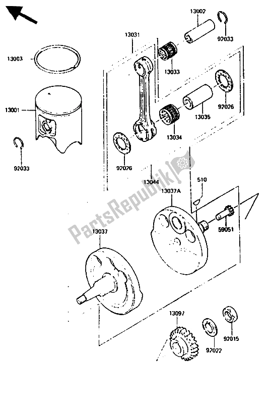 Todas las partes para Cigüeñal Y Pistón de Kawasaki KX 500 1986