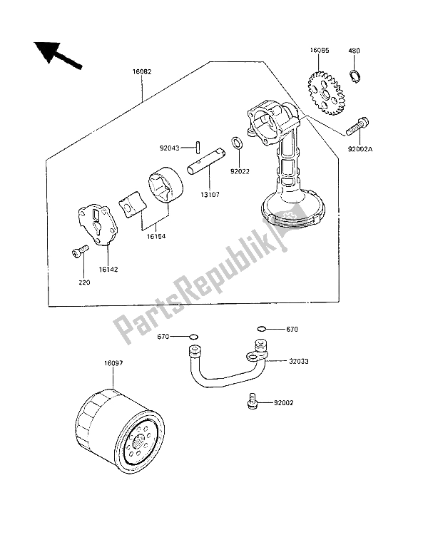 All parts for the Oil Pump(en450ae000001&nami029479) of the Kawasaki LTD 450 1987