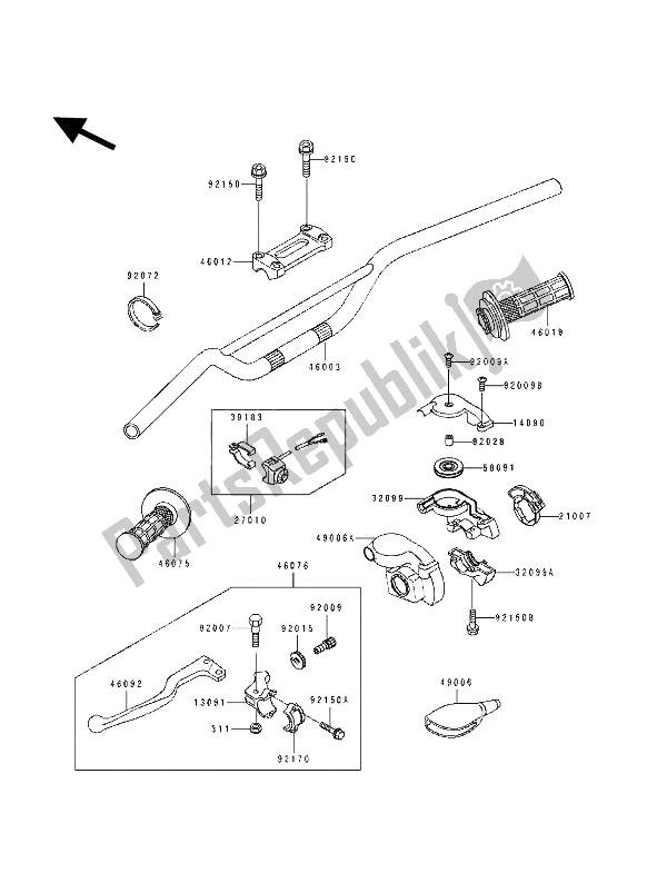 All parts for the Handlebar of the Kawasaki KX 250 1993