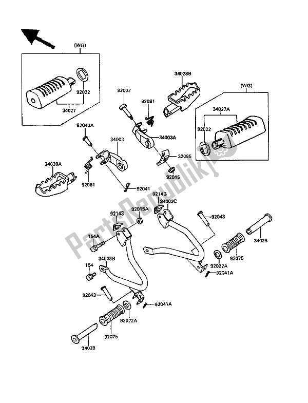 All parts for the Footrests of the Kawasaki KLR 250 1987