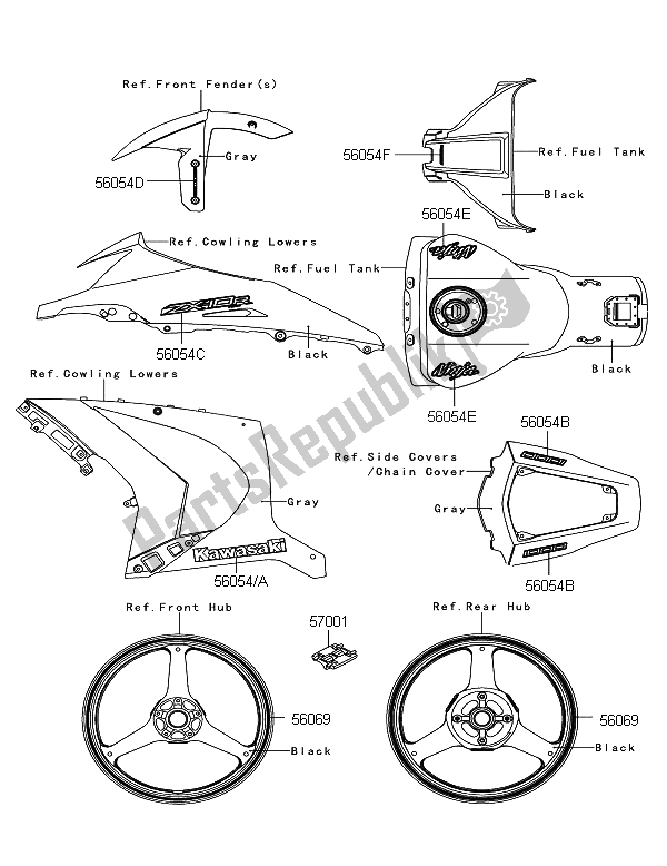 All parts for the Decals (gray) of the Kawasaki Ninja ZX 10R ABS 1000 2012