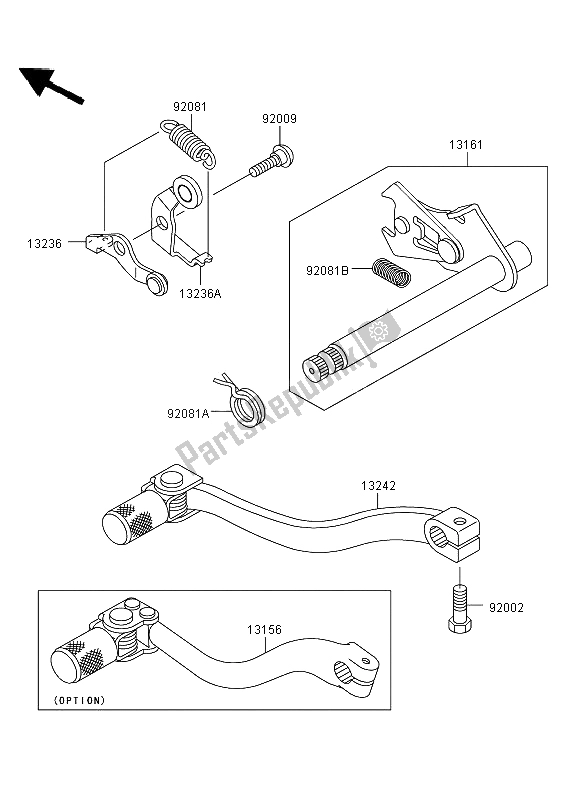 All parts for the Gear Change Mechanism of the Kawasaki KX 65 2013