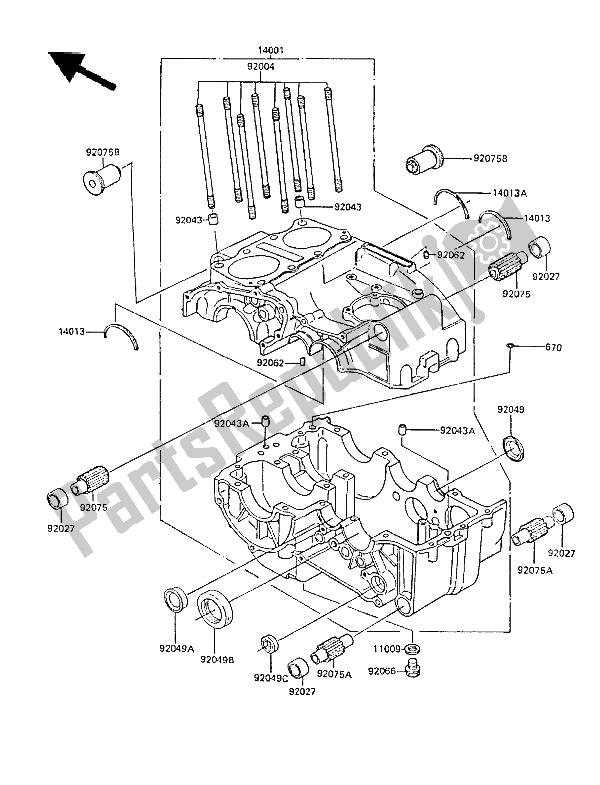 Todas as partes de Bloco Do Motor do Kawasaki GPZ 305 Belt Drive 1987