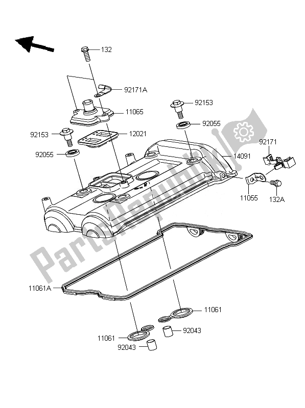 All parts for the Cylinder Head Cover of the Kawasaki ER 6F 650 2011