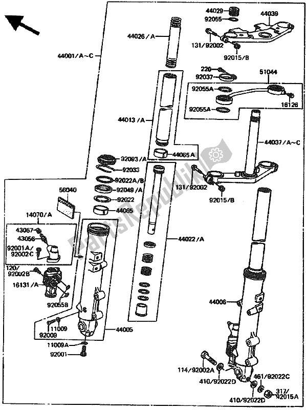 Todas as partes de Garfo Dianteiro do Kawasaki GPZ 1100 1985
