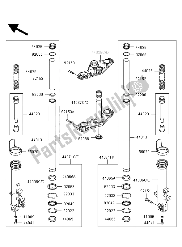 Todas as partes de Garfo Dianteiro do Kawasaki ER 6N ABS 650 2006