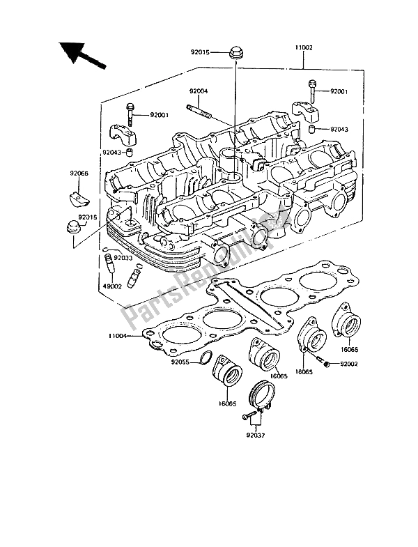 Alle onderdelen voor de Cilinderkop van de Kawasaki GPZ 550 1988