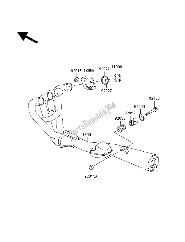 All parts for the Muffler of the Kawasaki Zephyr 550 1997