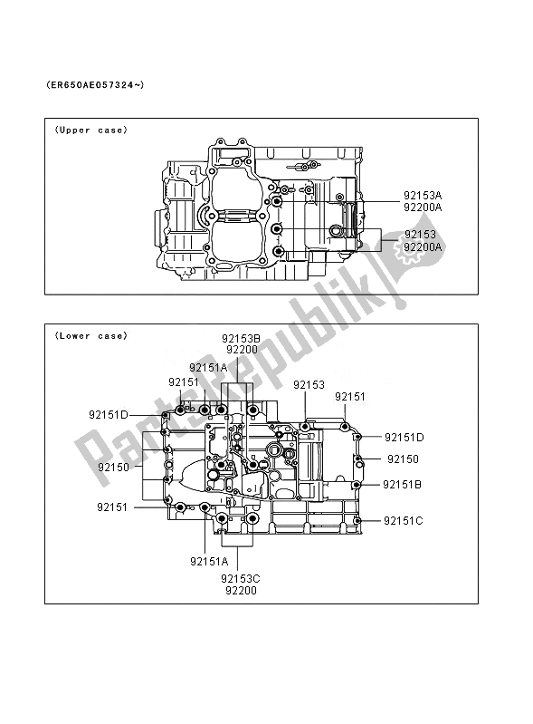 All parts for the Crankcase Bolt Pattern (er650ae057324  ) of the Kawasaki Versys ABS 650 2007