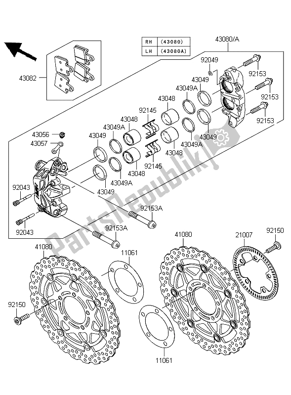 All parts for the Front Brake (d8f Daf) of the Kawasaki ZZR 1400 ABS 2008